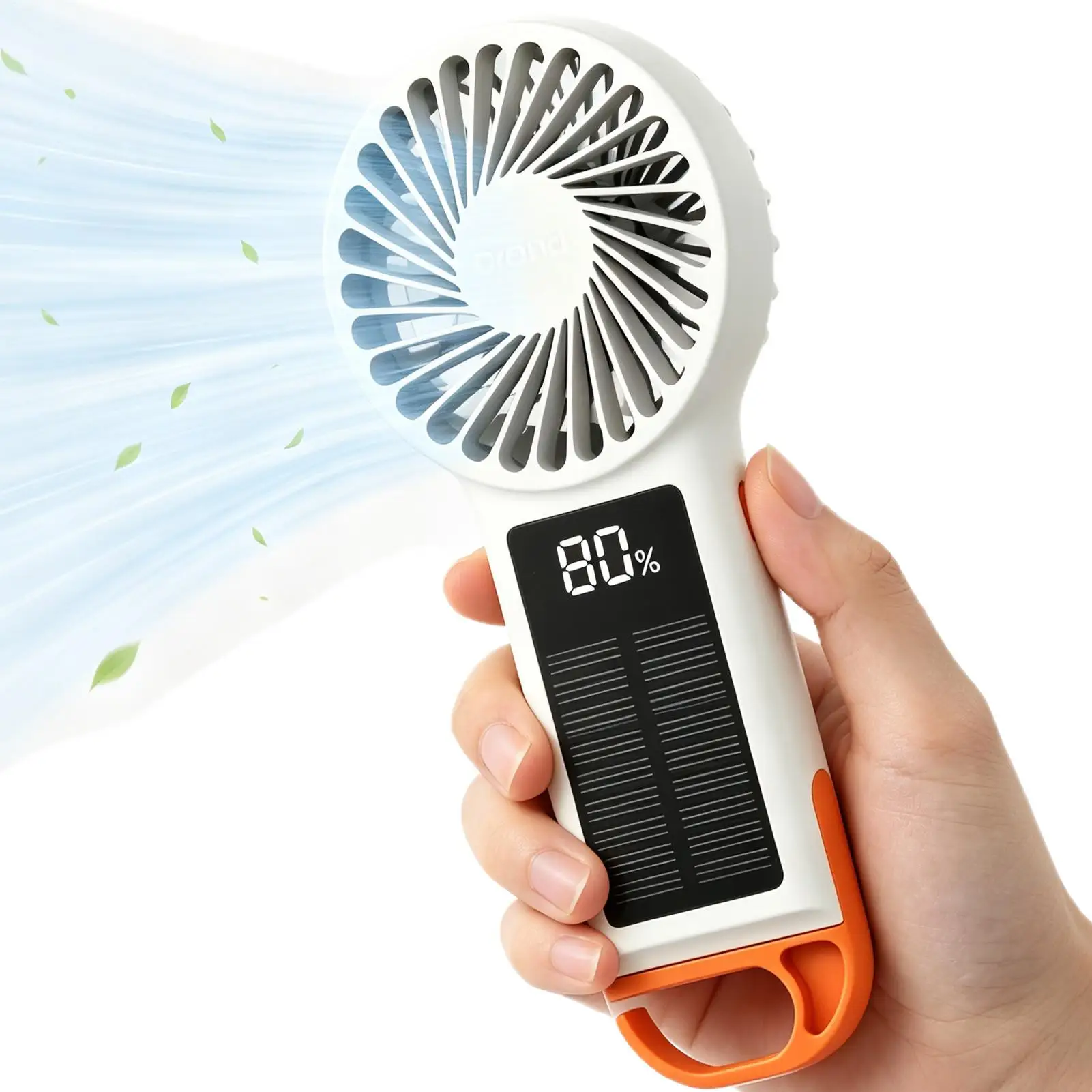 Hand Held Fan 3-Speed Digital Display Solar Powered Rechargeable Quiet Blower Personal Fan Handheld With Light For Beach