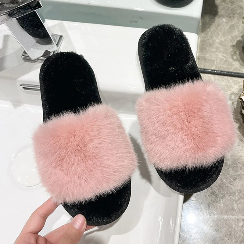 Fluffy Slippers Home Winter Casual Designer Shoes Women Indoor Platform Plush Slides Girls 2024 Fashion Elegant Flats Large Size