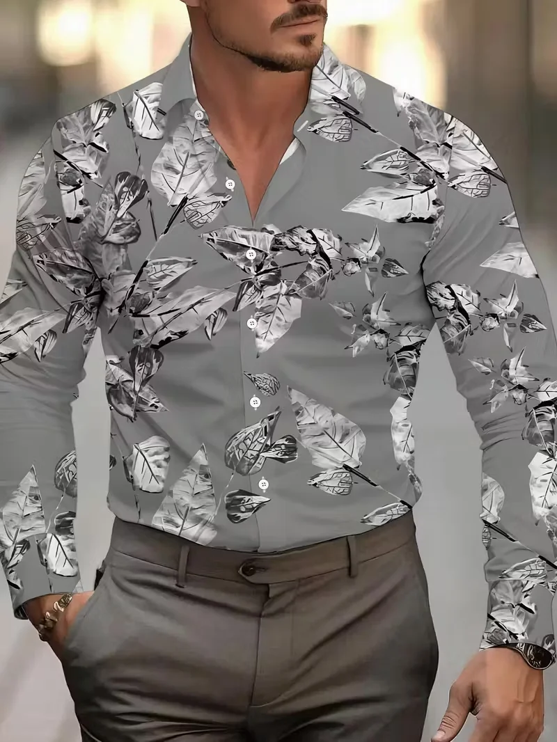 Herenoverhemd met lange mouwen en 3D dierenpatroon bedrukt overhemd, casual herentop met knopen, herentop, overhemd met lange mouwen