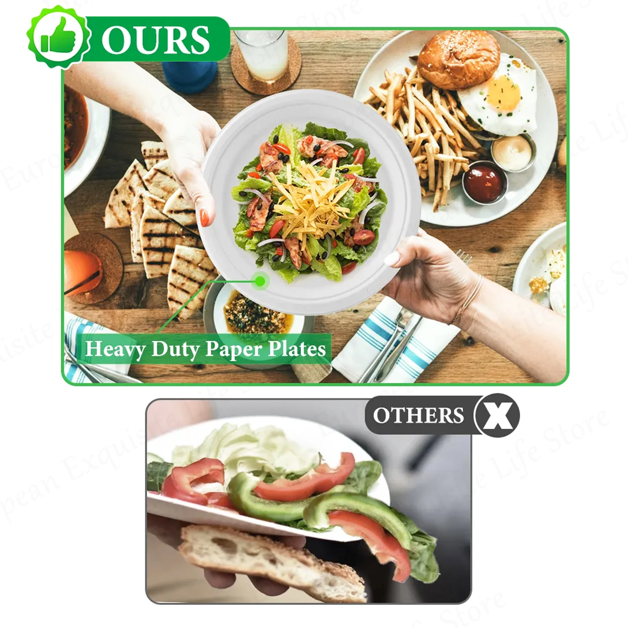 50-100Pcs Heavy Duty Disposable Paper Plate 100% Compostable Degradable Dinner Plates 6/7/8/9inch Party Disposable Plates