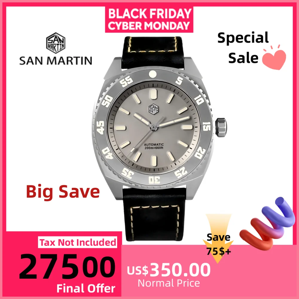 

San Martin 43mm Grade 5 Titanium ST2100 Mechanical Watches For Men Diver's Wristwatch Automatic 200M Waterproof SN0027T-3