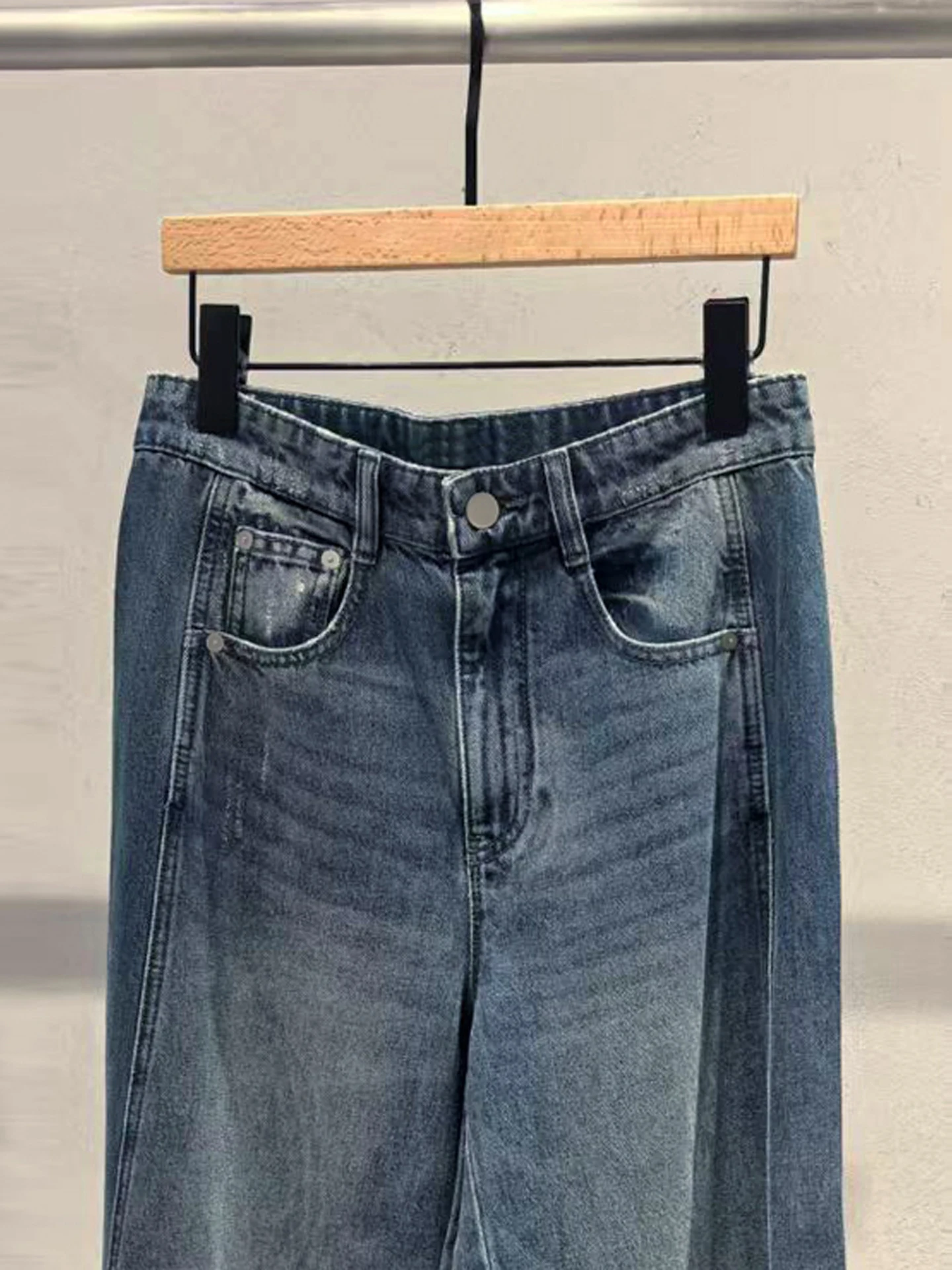 

High-End Women's Faion Retro Waed Straight Leg Jeans Casual Versatile High Waist Zipper Pure Color All Season Adult Jeans