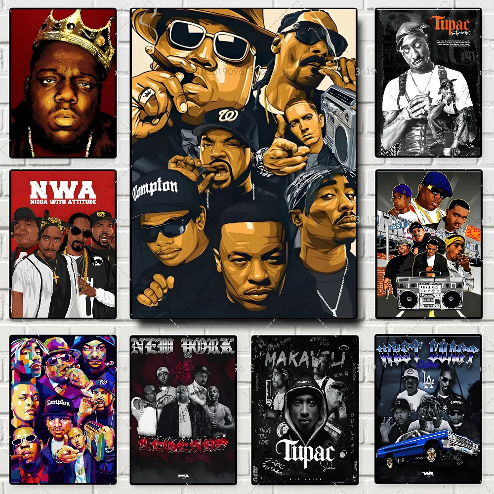 

Hip Hop Singers 2PAC B.I.G. Music Stars Poster Self-adhesive Art Waterproof Paper Sticker Coffee House Bar Room Wall Decor