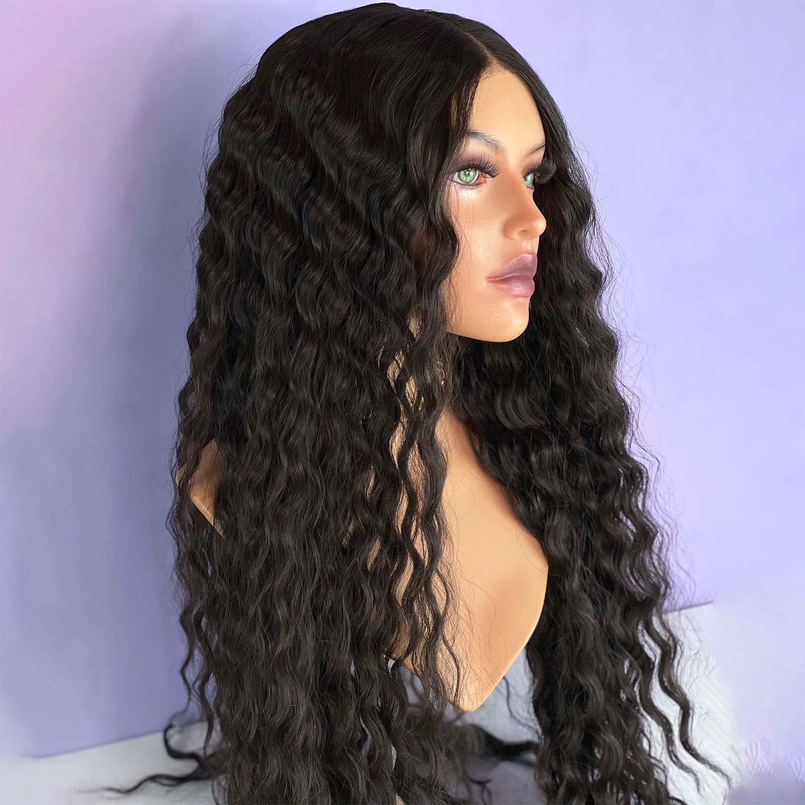 Jet Black Wig Deep Curly Lace Wig Synthetic Hair Lace Front Wig Natural Long Black Colored Lace Front Wigs for Women Party