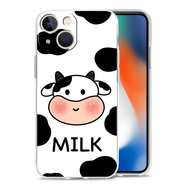 Dairy Cattle Cow Speckle Cute Phone Case For iPhone Apple 11 12 13 14 Pro Max XS 7 8 Plus XR X SE 2020 Cover Clear Shell Coque