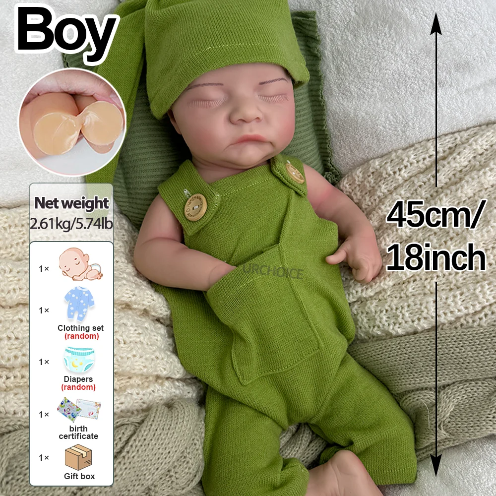 18인치 실리콘 리본 베이비돌, 매우 사실적인 핸드페인팅 피부 질감, 남자아이 인형, 수집가와 인형 애호가에게 완벽
