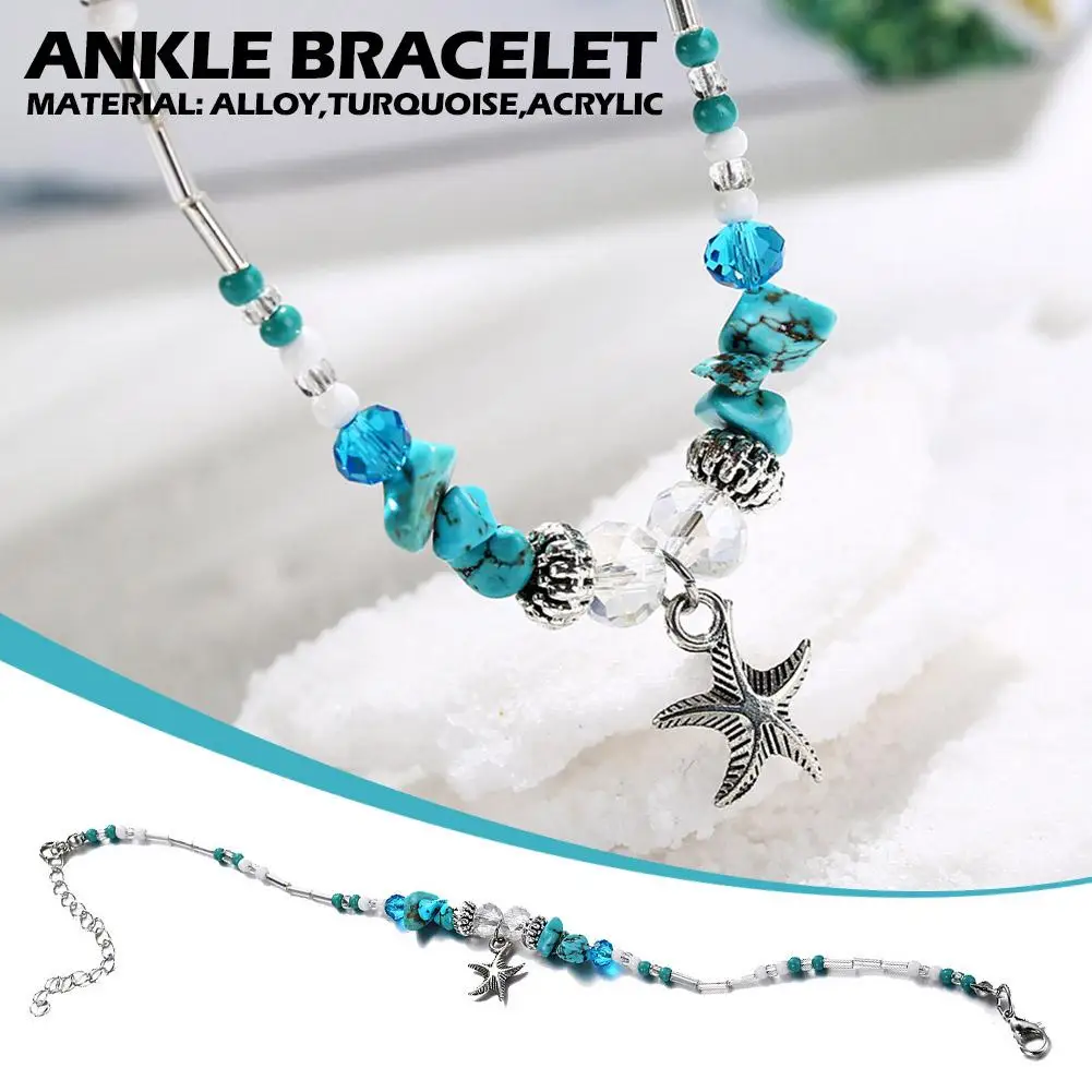 Bohemian Shell Starfish Anklets For Women Crystal Beads Ankle Bracelet Beach Jewelry Summer Beach Foot Chain Charm Bracelet N5Q0