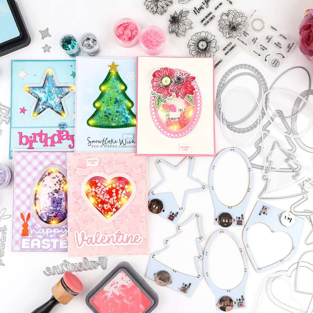 

2pcs Creative Easy Halo Lights & Easy Lights for DIY Light-Up Christmas Cards Making Scrapbook Decoration