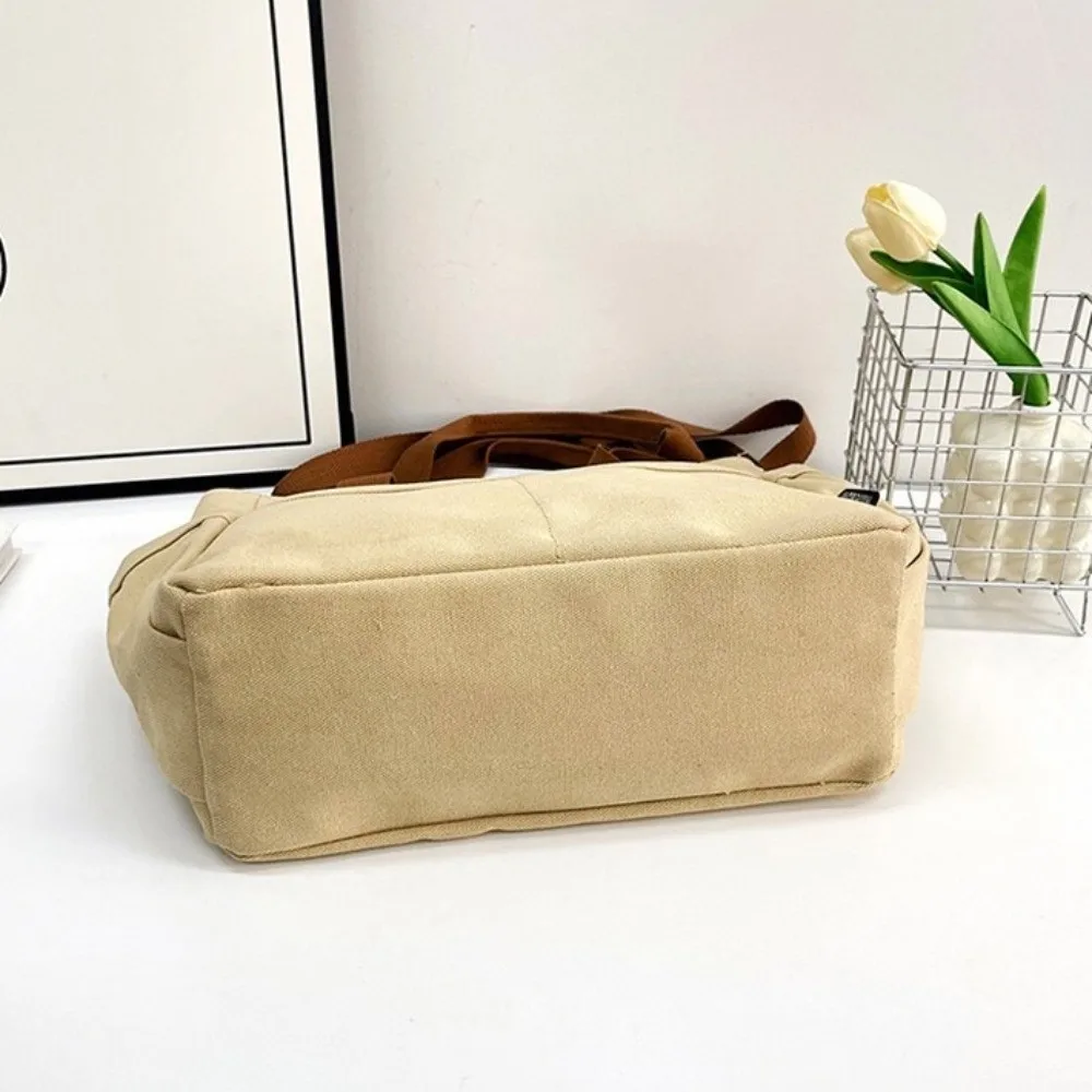 

Thickened Canvas Handbag Multi-Pocket Japanese Style Large Capacity Tote Bag Zipper Single Shoulder Commuting Crossbody Bag