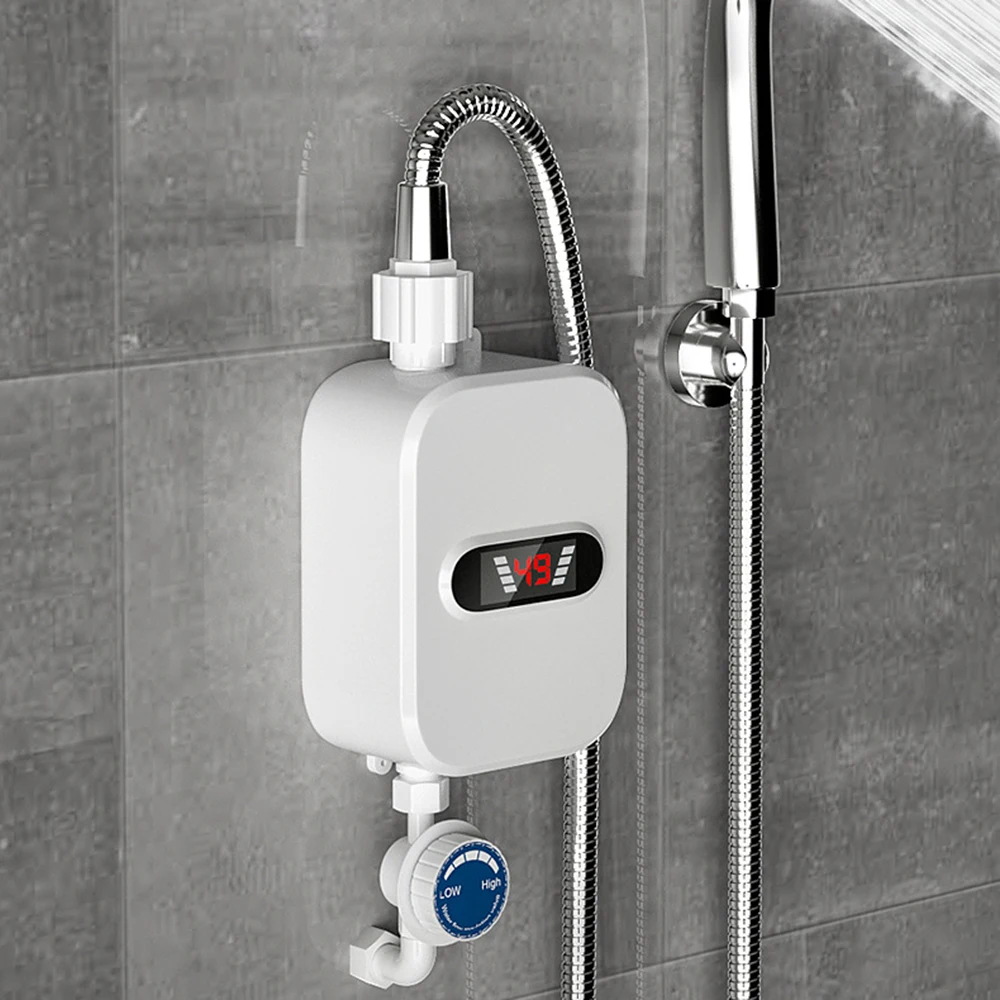 Shower pemanas air instan 220V/110V, keran kamar mandi colokan EU, pemanas air panas 3500W tampilan Digital