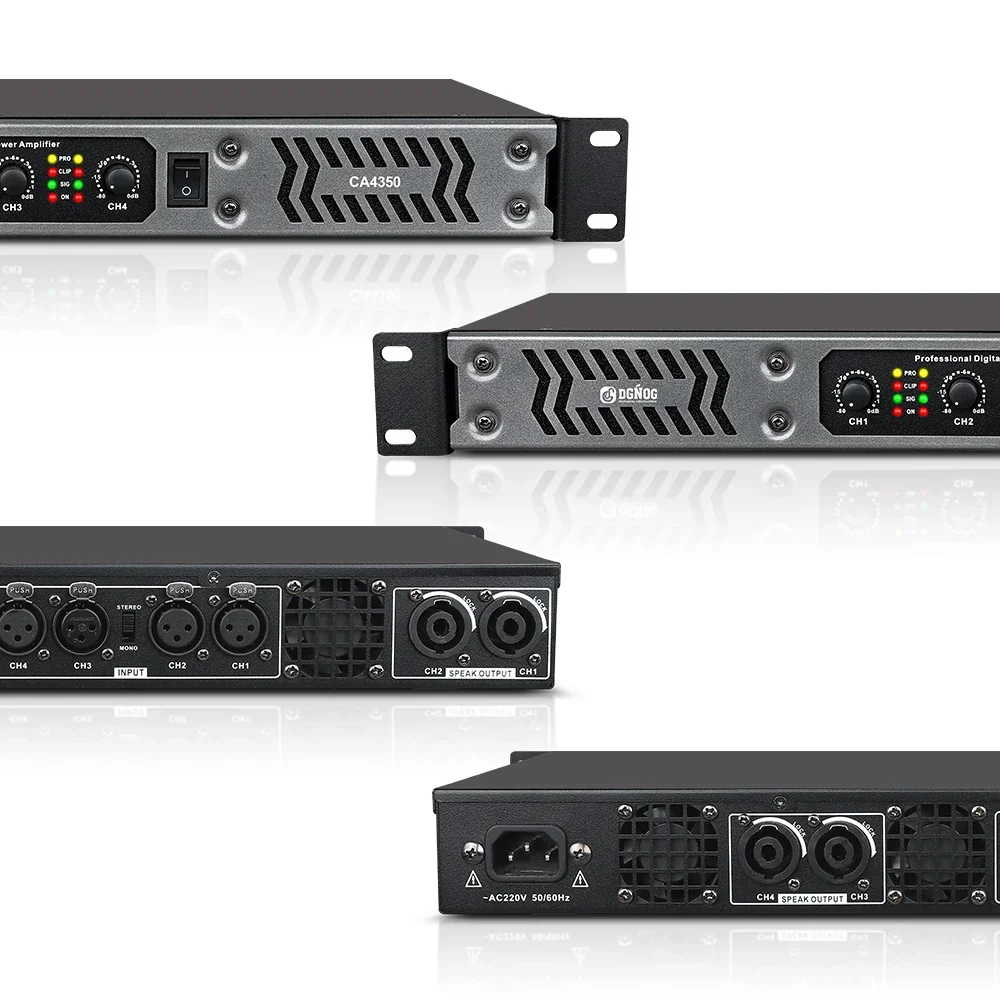 Amplificador de potencia PA/DJ Amplificador de potencia digital Clase D de 4 canales 1U (8Ω) 350W (4Ω) 550W para sistema de conferencias KTV de escenario DGNOG