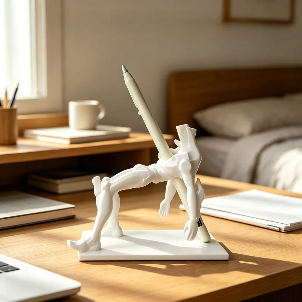 3D Printed Mecha Warrior Pen Holder Pierced By Spear Broken Robot Anime Apple Pencil Organizer Rack Office Desk Decor Ornament