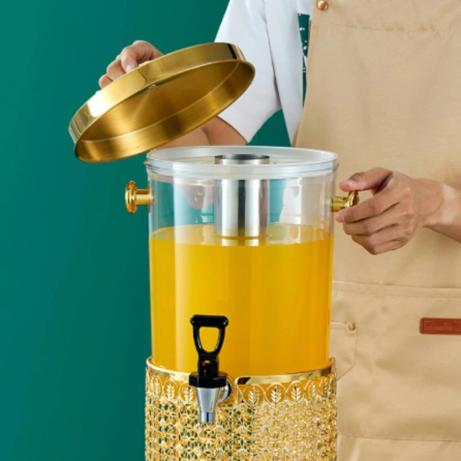 

Stainless Steel Ice Column Dispenser Large Capacity Transparent Juice Dispenser Beverage Server Easy to Clean