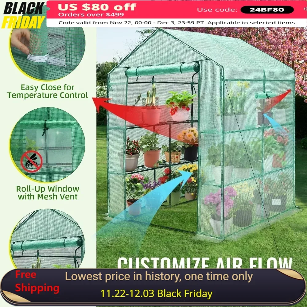 Greenhouse, 56 X 56 X 75'' Greenhouses for Outdoors, Durable Greenhouse Kit, Thicken PE Cover, Heavy Duty Walk in Green Houses