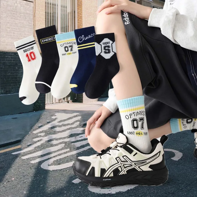 2026 Autumn Children Boys Socks Cotton Football 3-12Yrs Kids Boys Boneless Socks Letter Printed Infant Babys Boys Striped Socks