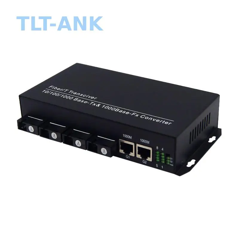 4 SC Optical Fibers 2 Gigabit RJ45 Ports Media Converter 10/100/1000Mbps Ethernet to BIDI Fiber Transceiver