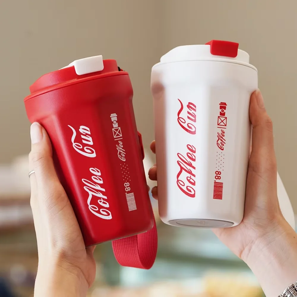 كوب قهوة ترمس مانع للتسرب، كوب قهوة للسفر بجدار مزدوج، كوب بحزام محمول، كوب من الفولاذ المقاوم للصدأ #5