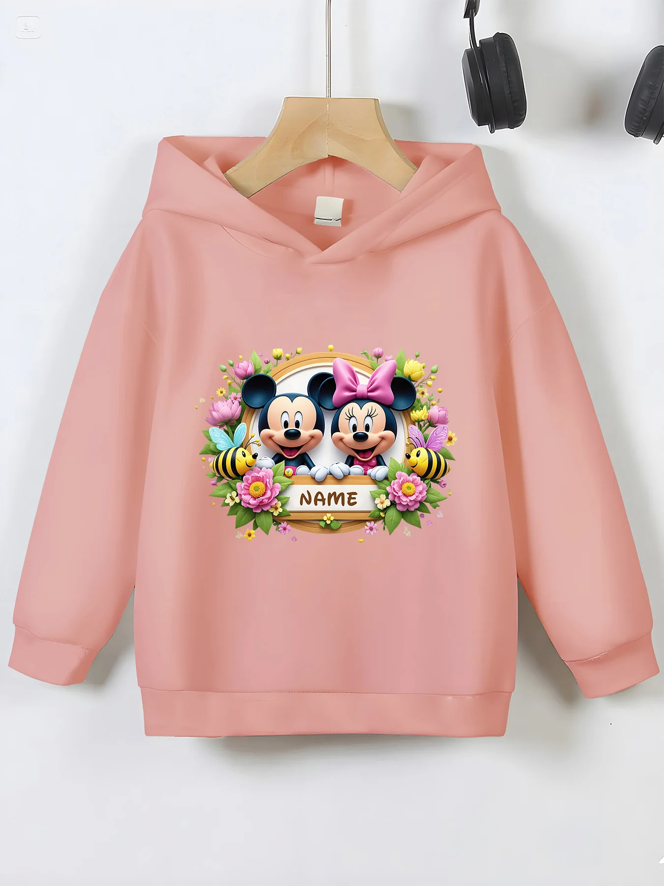 Disney Flower Mickey and Minnie Hoodie - Mickey and Minnie are surrounded by flowers and bees, a sweet and cute style, pe