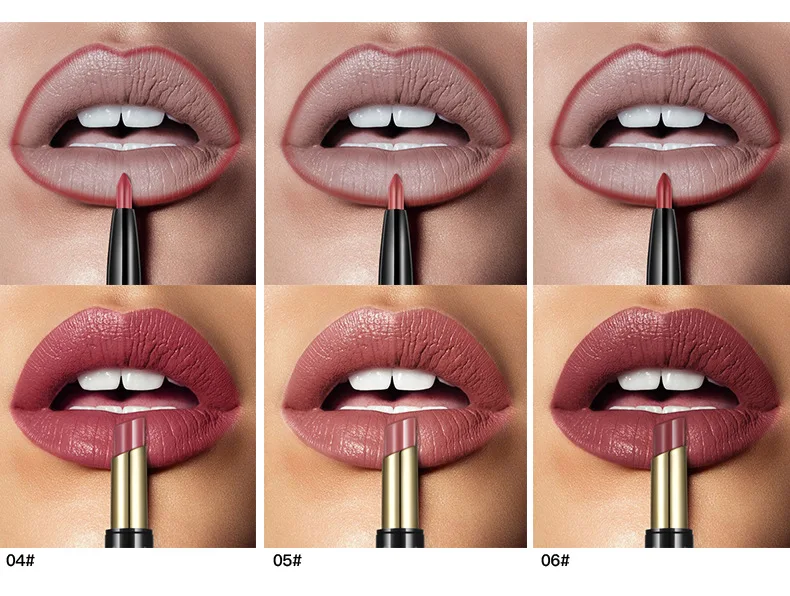 2 In 1 Lipliner Nude Paarse Matte Lippenstift Kit Cosmetische Waterdichte Dubbele Einde Langdurige Rode Matte Lipliner Potlood Lippenstift