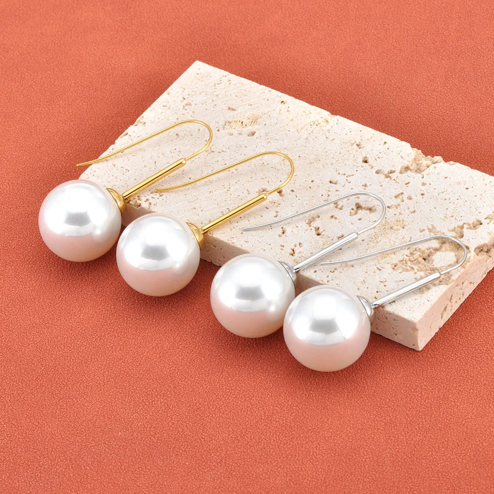 Lokaer 20mm Imitation Pearl Round Drop Earrings Stainless Steel Elegant Dangle Earrings Jewelry for Women Gift Waterproof E26047