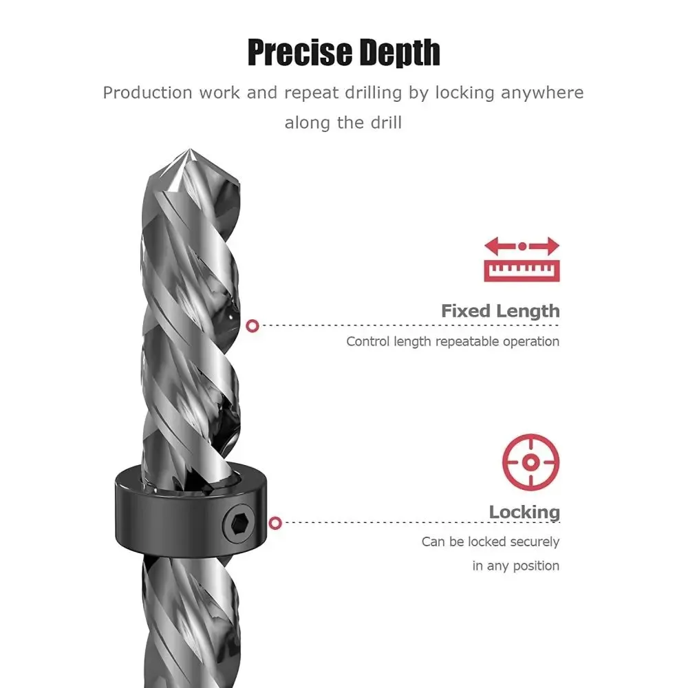 8pcs Drill Bit Depth Stop Collar Set 3-16mm Adjustable Drilling Positioner Limit Ring Woodworking Power Tools Accessories Kit