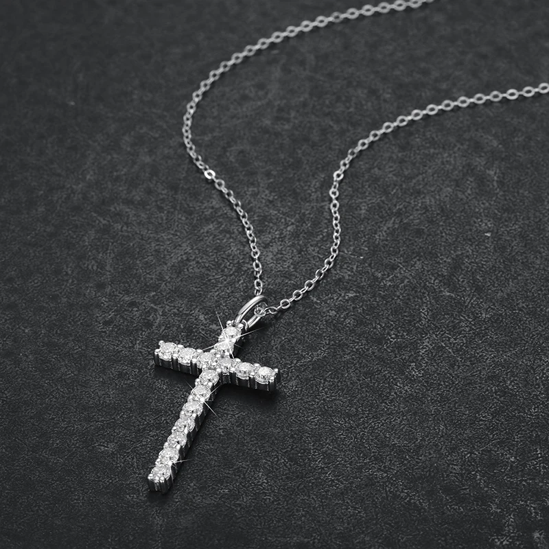 Religious Real Moissanite Cross Pendants Necklace For Women Jewelry Men's Sterling Silver 925 18K White Gold Plated