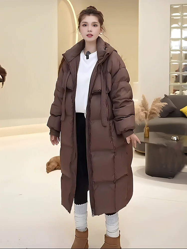 

2024 Winter Thiened Fce Lined White Du down Jaet Women's Trendy Chic Belted Midi Length Padded Coat Commute Sle
