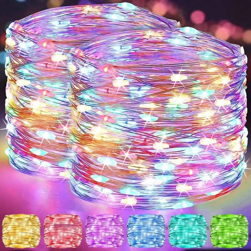 LED String Light Copper Silver Wire Garland Light Waterproof Fairy Lights For Christmas Wedding Party Decoration Battery Powered