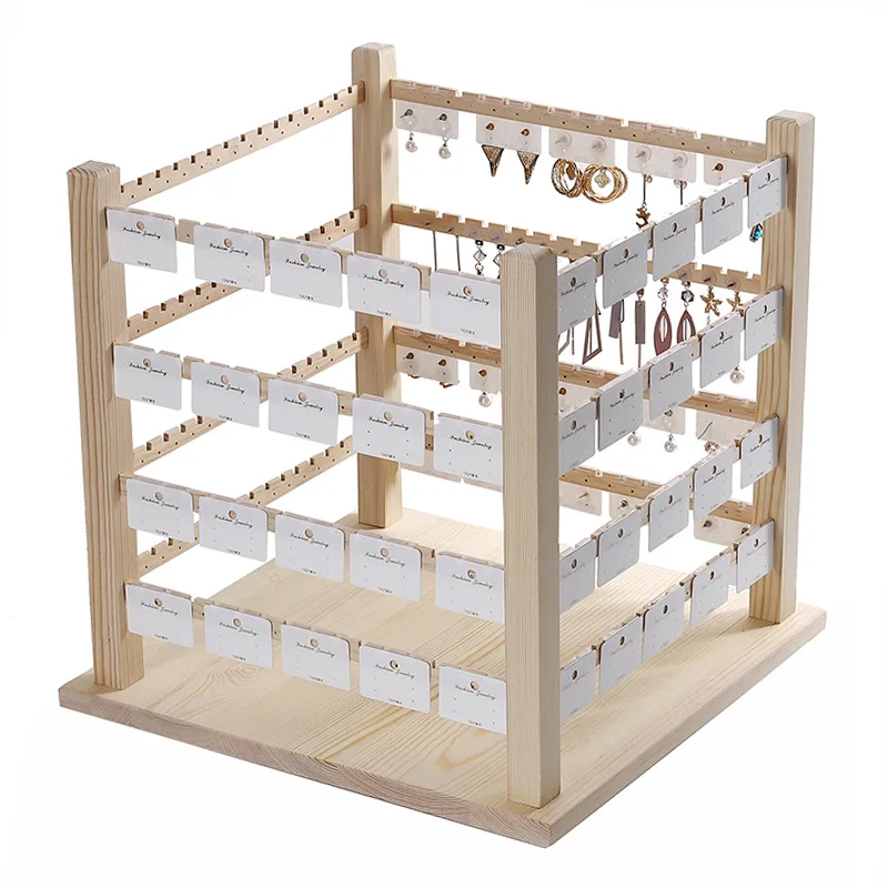 Solid Wood Rotating Earring Rack Live Broadcast Rotatable Jewelry Rack Jam Earrings Display Earring Storage Jewelry Display Rack