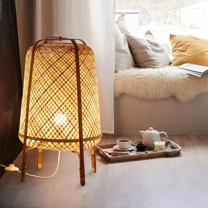 

Modern Bamboo Weaving Floor Lamps For Living Room Bedroom Bedside Lamp Decor Led Floor Light Nordic Standing Lamp Table Lamp
