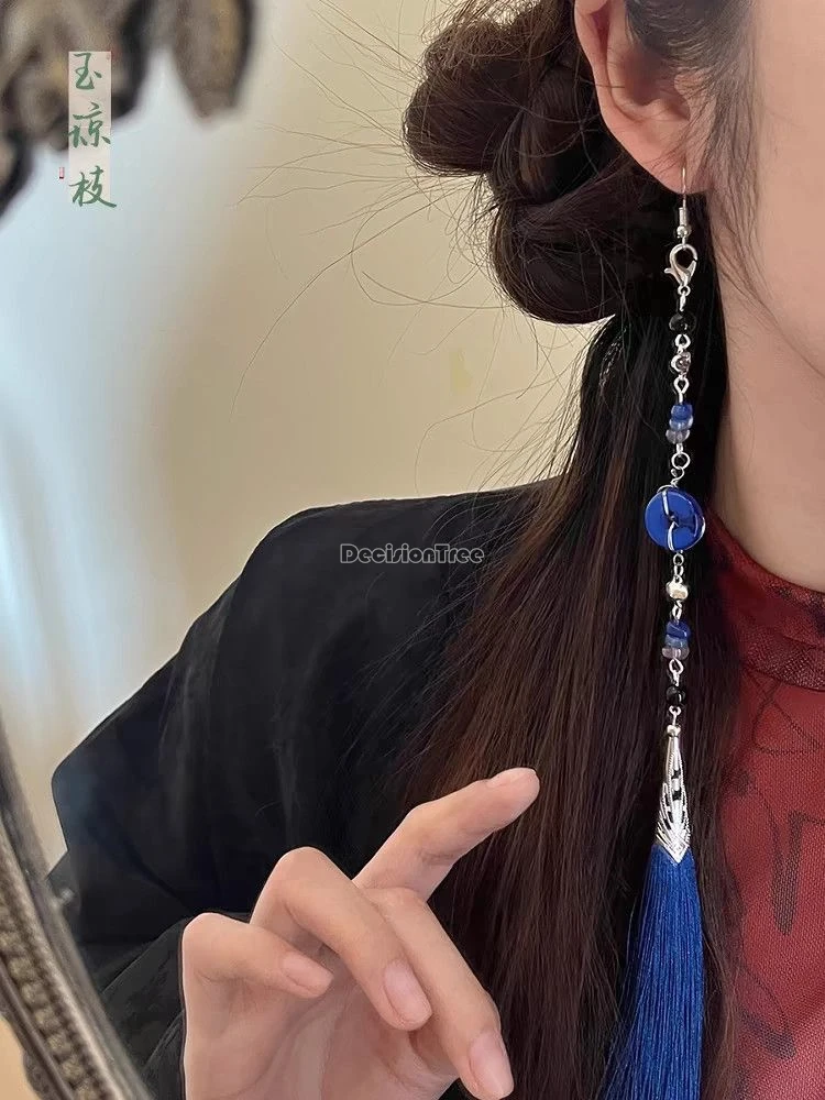 2026 new chinese retro style peace charm long fringed ear pendant earrings for women ancient chinese cosplay hanfu accessories