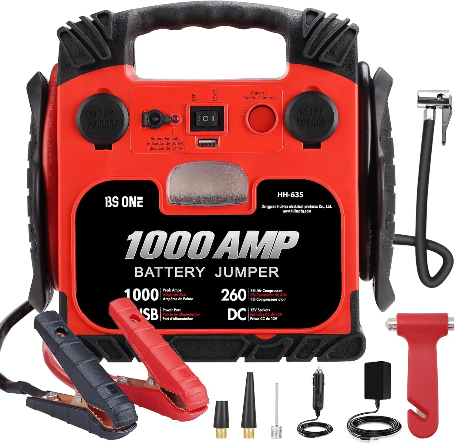 

1000 Amp Peak Car Jump Starter with 260PSI Air Compressor, LED Light & USB Output for 12V Batteries