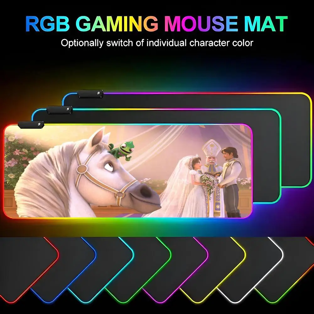 Tangled cartoon Mouse Pad Gamer RGB Deskmat Keyboard Mat Gaming Laptops LED Mousepad Desk Protector Anime Mause Mats