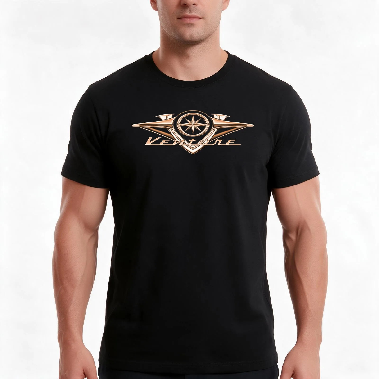 Venture XV 1900 logo V Star copper T-Shirt, Summer Casual Cotton Tee, Oversized Streetwear Tops, Vintage Graphic Print