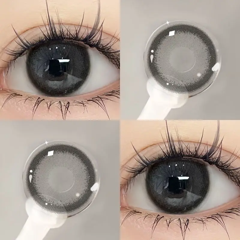 YIMEIXI 1Pair 0 to -8.00 Degree Colored Contact Lenses for Eyes with Diopters Grey Lenses Fashion Lens Soft Natural Beauty Pupil