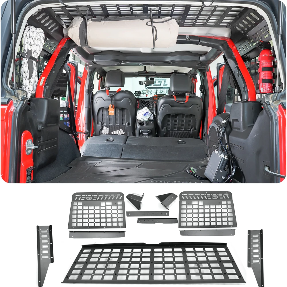 

Обновленная панель Molle для Jeep Wrangler JL, 4-дверная 2018-2025, боковая оконная панель багажника и багажник на крышу, полка