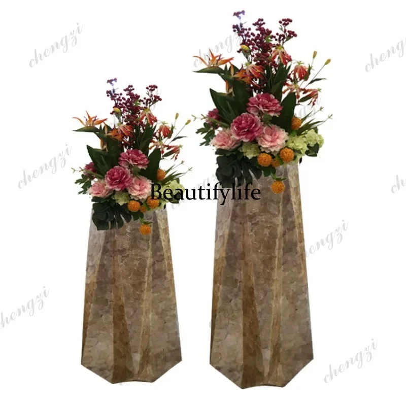 03 splicing triangular hexagonal mouth floor-standing large vase flower vessel floral arrangement mall hotel