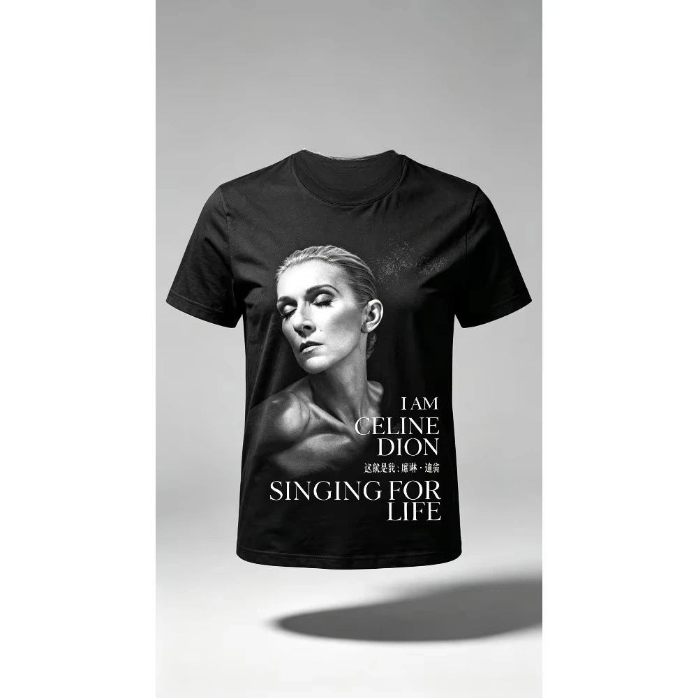 Celine Dion Singing for Life Graphic T-Shirt, Unisex Short Sleeve Tee, Vintage Singer Print Casual Pop Music Fan Streetwear Top