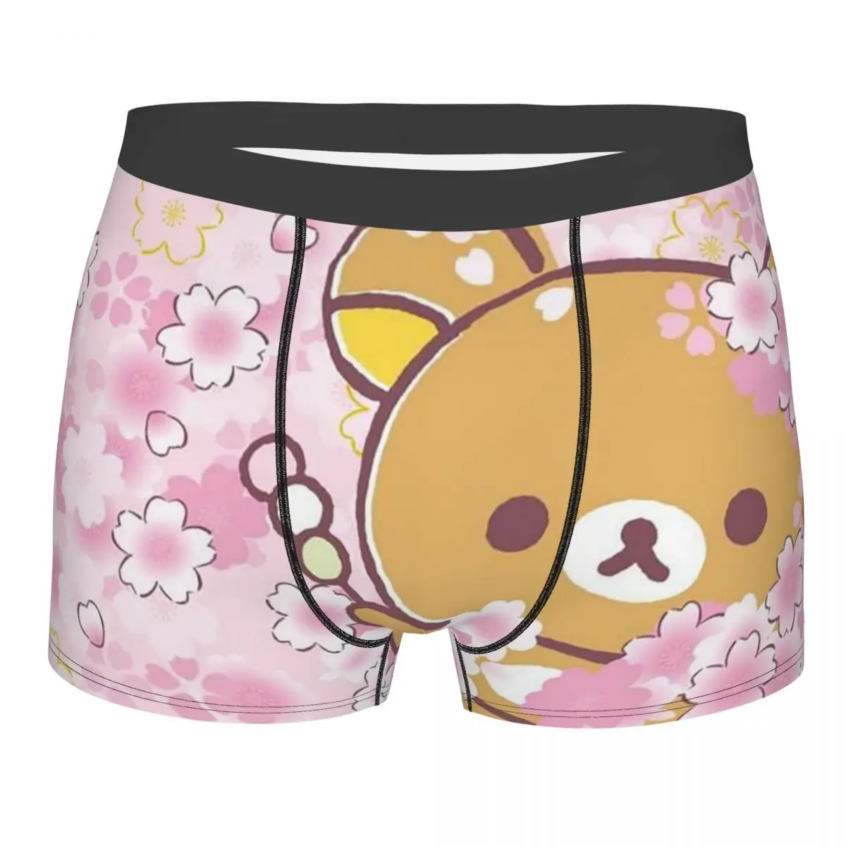 Pink Flowers Rilakkuma Bear Underpants Cotton Panties Man Underwear Ventilate Shorts Boxer Briefs