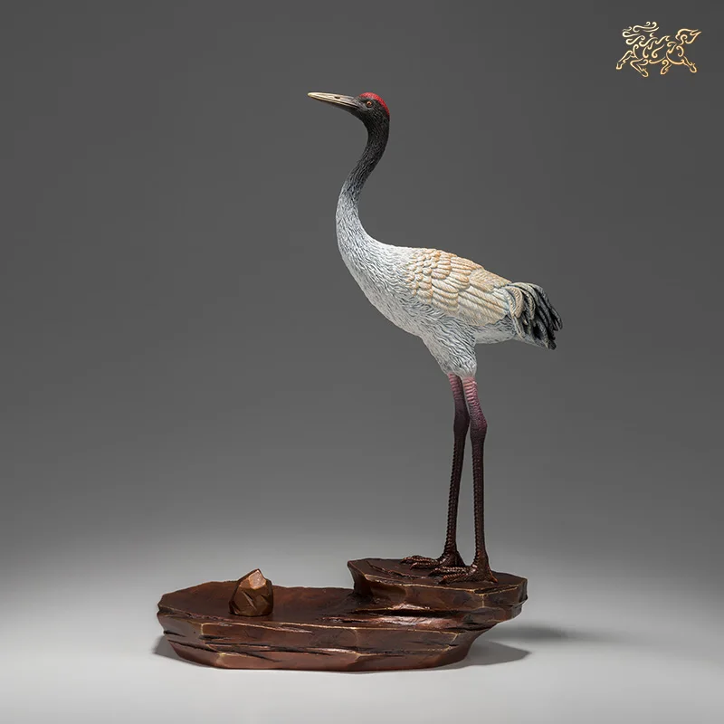 Asia HOME high grade decorative statue Buddhism Spiritual Art Talisman Handmade Red-crowned crane incense holder brass Sculpture