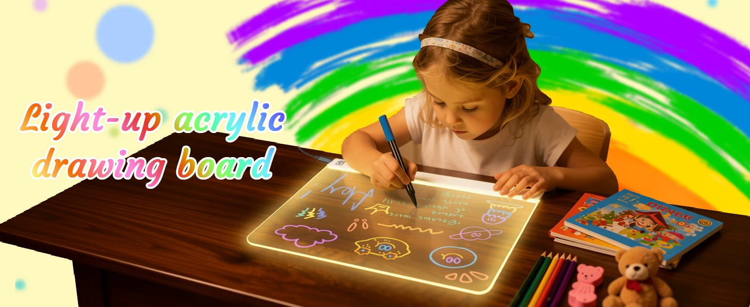 LED-Zeichenbrett mit 7 Farben & 3 Lichtmodi, Löschbare Notiztafel Inklusive Ständer, 7 Marker, Perfekt für Feiertage und Geburtstage – Detail 1