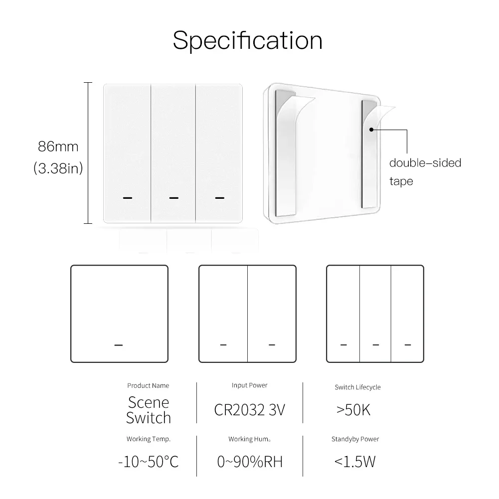 MOES Tuya ZigBee Wireless 9 Scene Switch Push Button Battery Powered Transmitter Smart Life App Automation 1/2/3 Gang