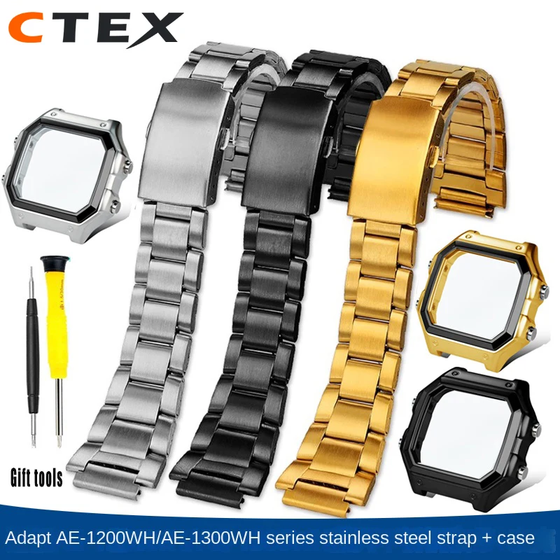 

For Casio AE1200 Case Mod kit Modification All Metal Case 3299 AE-1200 bezel glass waterproof ring kit Solid Stainless Steel