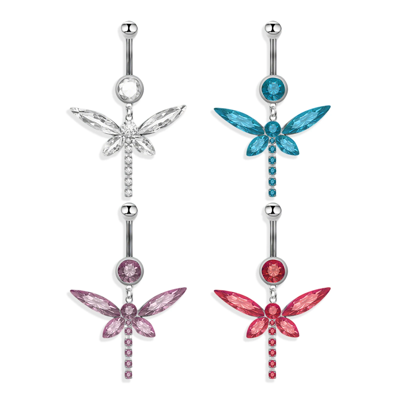 

4 шт., модное кольцо для пупка из нержавеющей стали 316L с бабочкой, CZ и цепочка с когтями, сверкающее ювелирное изделие для пирсинга пупка, подарок для женщин