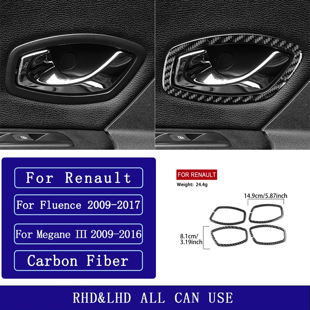 For Renault Fluence Megane 3 RS 2009-2017 Carbon Fiber door switch handle panel Car Accessories Interior Decorative Stickers