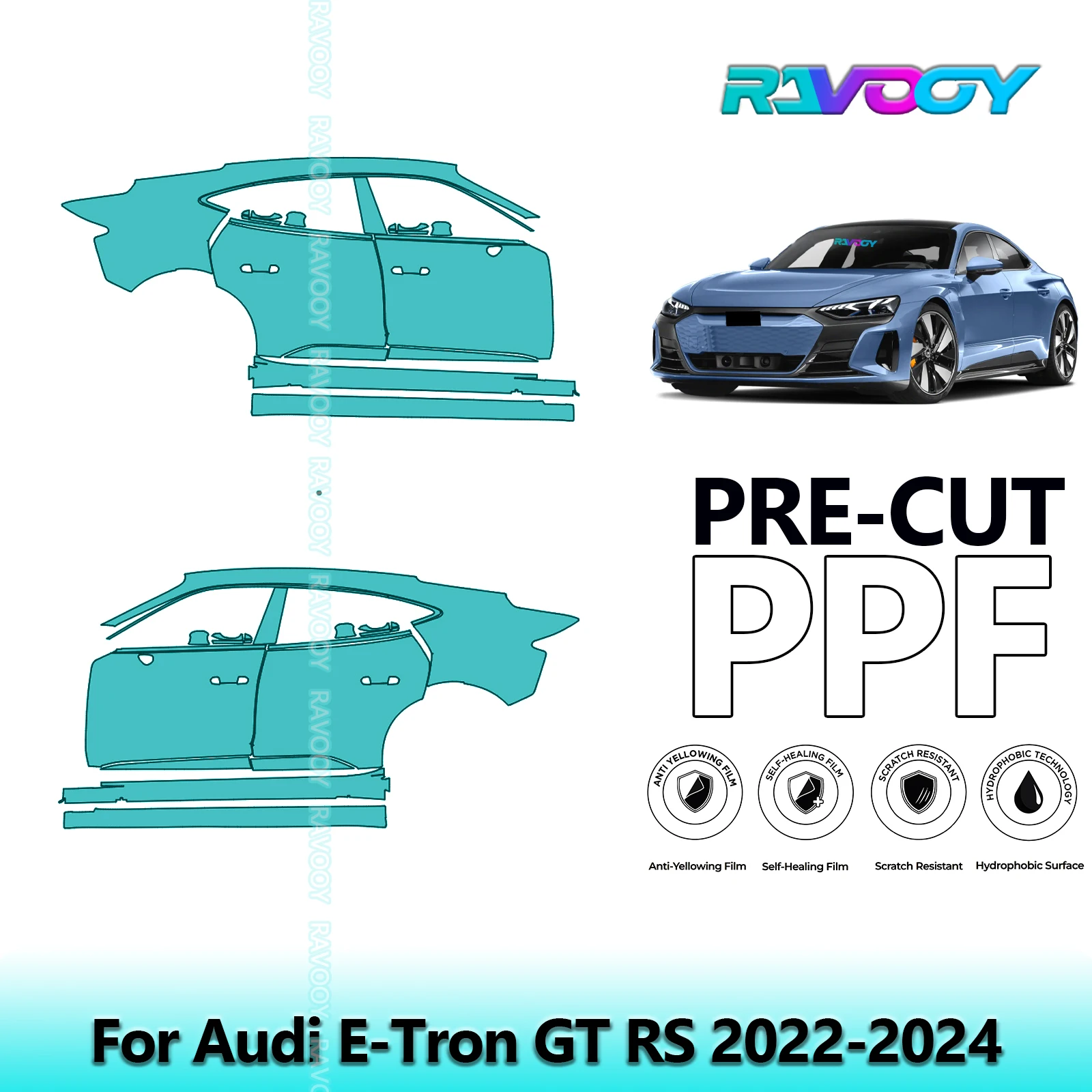 

For Audi E-Tron GT RS 2022-2024 8.5mil Clear Matte Pre-Cut PPF Door & A/B Pillar Kit TPU Paint Protection Film Set