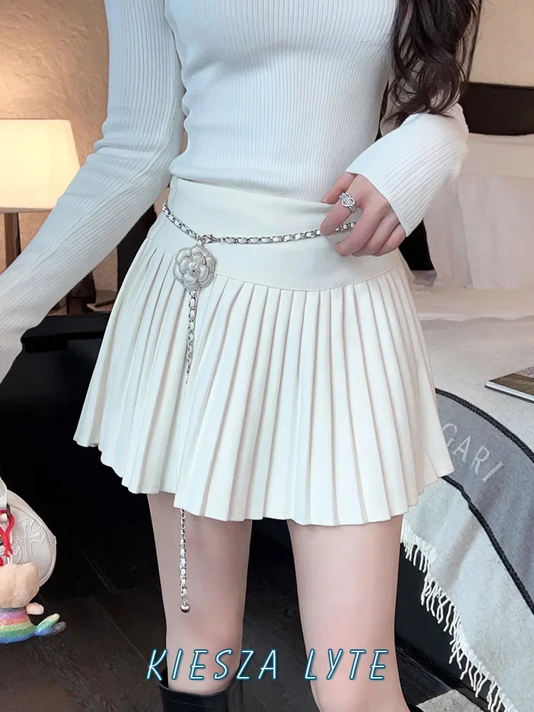 

2024 New Summer Chic Apricot Pleated Skirt High Waist A-Line Short Skirt Slimming high quality korean reviews many clothes traf