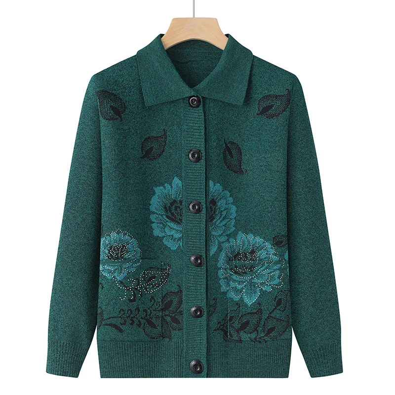 Cardigan con colletto a Polo da donna autunno e inverno monopetto fiore tinta unita maglione a maniche lunghe cappotto in maglia top eleganti