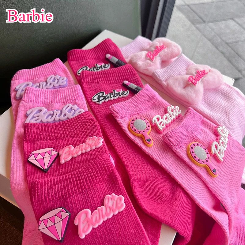 2Pairs Cute Pink Girls Barbie Socks Autumn Winter Personality High Quality Women Stockings Kawaii Outfit Accessories Gifts