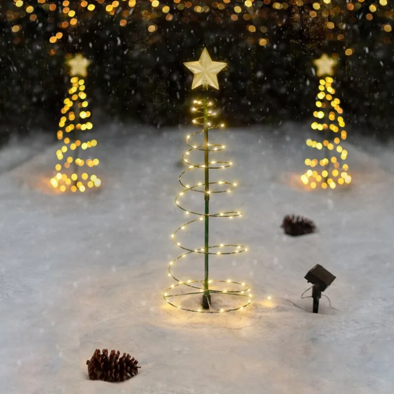 LED Spiral Christmas Tree Light Solar LED Metal Spiral Christmas String Light Indoor Outdoor Holiday Decoration Lamp